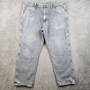 Men's Relaxed Fit Jeans 40x29 Faded Rugged Wear Gray Indigo Blue Wrangler Denim